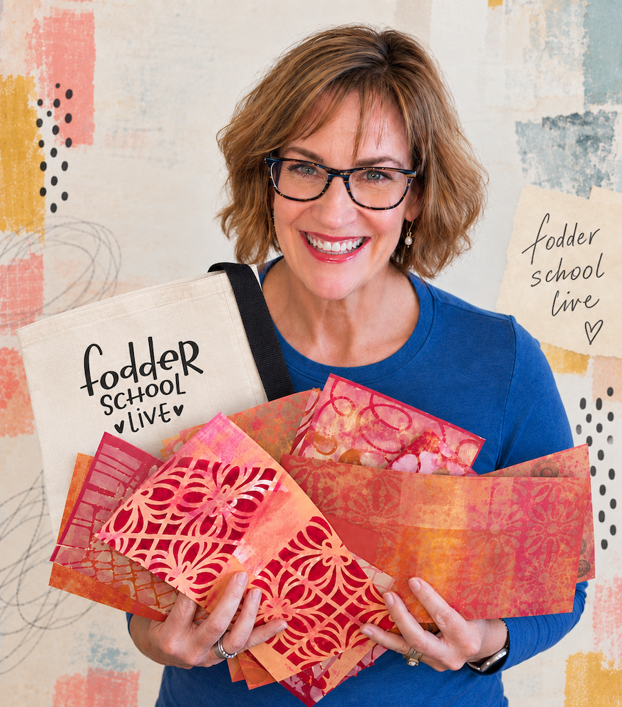 Elizabeth Berger smiling and holding a fan of brightly colored gel prints